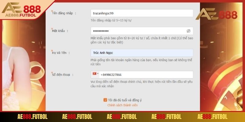 Người chơi nhập thông tin cá nhân vào biểu mẫu