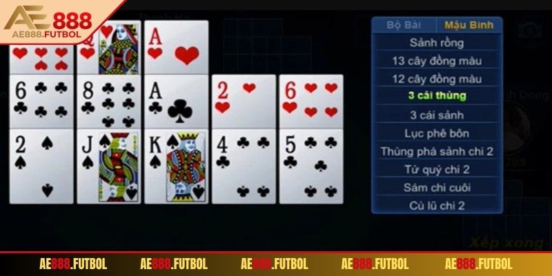 Mỗi ván nhận đủ 13 quân để xếp thành ba phần